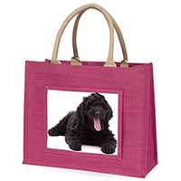 Black Labradoodle Dog Large Pink Jute Shopping Bag