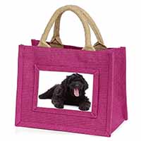 Black Labradoodle Dog Little Girls Small Pink Jute Shopping Bag