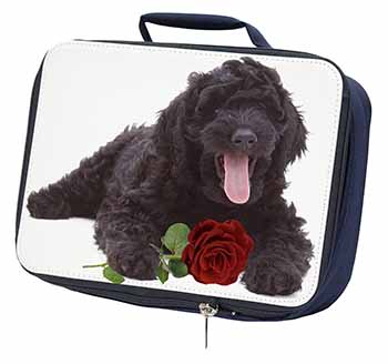 Labradoodle Dog with Red Rose Navy Insulated School Lunch Box/Picnic Bag