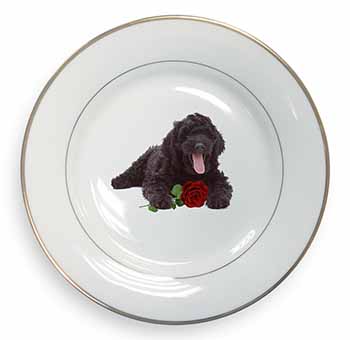 Labradoodle Dog with Red Rose Gold Rim Plate Printed Full Colour in Gift Box