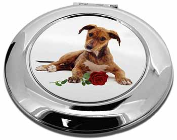 Lurcher Dog with Red Rose Make-Up Round Compact Mirror