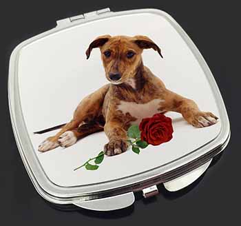 Lurcher Dog with Red Rose Make-Up Compact Mirror