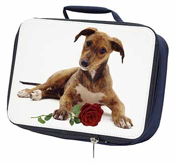 Lurcher Dog with Red Rose Navy Insulated School Lunch Box/Picnic Bag