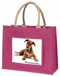 Lurcher Dog-With Love Large Pink Jute Shopping Bag