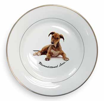 Lurcher Dog-With Love Gold Rim Plate Printed Full Colour in Gift Box