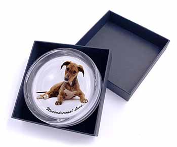 Lurcher Dog-With Love Glass Paperweight in Gift Box