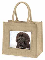 Newfoundland Dog-With Love Natural/Beige Jute Large Shopping Bag