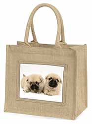 Pugzu Dog Natural/Beige Jute Large Shopping Bag