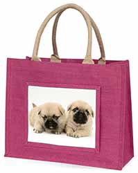 Pugzu Dog Large Pink Jute Shopping Bag