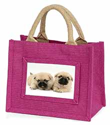 Pugzu Dog Little Girls Small Pink Jute Shopping Bag