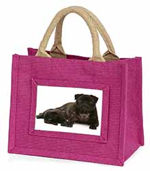 Pug Dog and Puppy Little Girls Small Pink Jute Shopping Bag