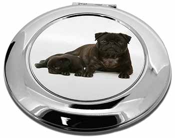 Pug Dog and Puppy Make-Up Round Compact Mirror