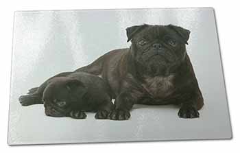 Large Glass Cutting Chopping Board Pug Dog and Puppy