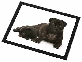 Pug Dog and Puppy Black Rim High Quality Glass Placemat