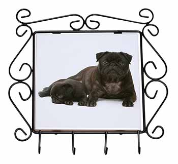 Pug Dog and Puppy Wrought Iron Key Holder Hooks