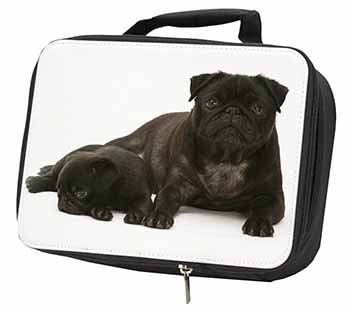 Pug Dog and Puppy Black Insulated School Lunch Box/Picnic Bag