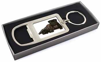 Pug Dog and Puppy Chrome Metal Bottle Opener Keyring in Box