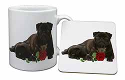 Black Pug Dogs with Red Rose Mug and Coaster Set