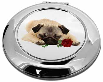 Pug Dog with a Red Rose Make-Up Round Compact Mirror