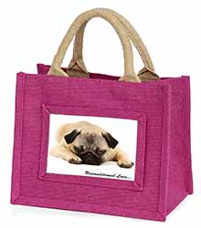 Pug Dog-With Love Little Girls Small Pink Jute Shopping Bag