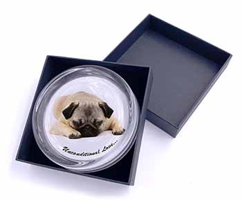 Pug Dog-With Love Glass Paperweight in Gift Box