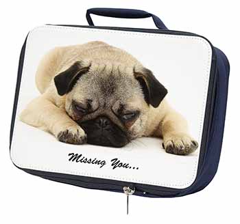 Pug Dog " Missing You " Sentiment Navy Insulated School Lunch Box/Picnic Bag