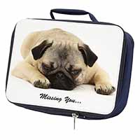 Pug Dog " Missing You " Sentiment Navy Insulated School Lunch Box/Picnic Bag