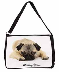 Pug Dog " Missing You " Sentiment Large Black Laptop Shoulder Bag School/College