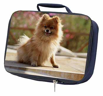 Pomeranian Dog on Decking Navy Insulated School Lunch Box/Picnic Bag