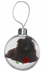 Pomeranian Dog with Red Rose Christmas Bauble