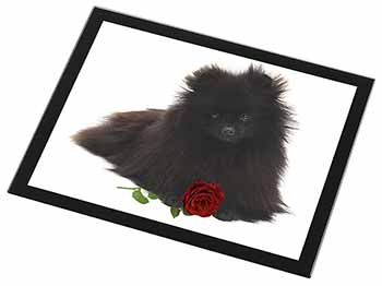 Pomeranian Dog with Red Rose Black Rim High Quality Glass Placemat