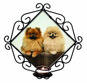 Pomeranian Dogs Wrought Iron Wall Art Candle Holder