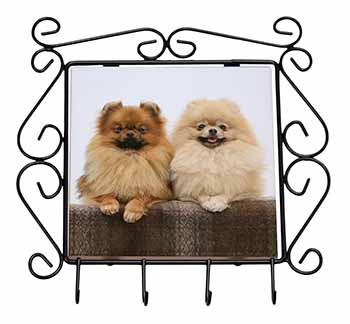 Pomeranian Dogs Wrought Iron Key Holder Hooks