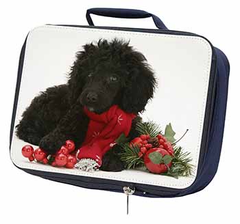 Christmas Poodle Navy Insulated School Lunch Box/Picnic Bag