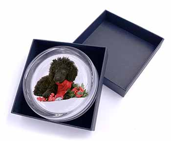 Christmas Poodle Glass Paperweight in Gift Box