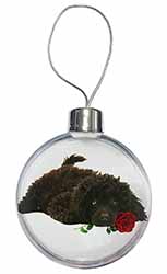 Miniature Poodle Dog with Red Rose Christmas Bauble