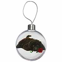 Miniature Poodle Dog with Red Rose Christmas Bauble