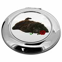 Miniature Poodle Dog with Red Rose Make-Up Round Compact Mirror