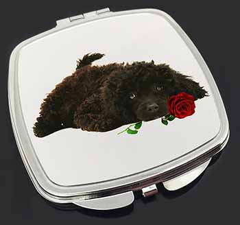 Miniature Poodle Dog with Red Rose Make-Up Compact Mirror