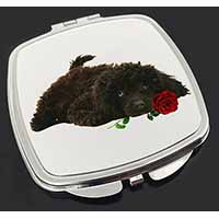 Miniature Poodle Dog with Red Rose Make-Up Compact Mirror