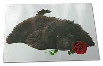 Large Glass Cutting Chopping Board Miniature Poodle Dog with Red Rose