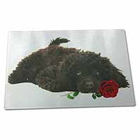 Large Glass Cutting Chopping Board Miniature Poodle Dog with Red Rose