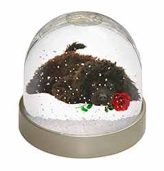 Miniature Poodle Dog with Red Rose Snow Globe Photo Waterball