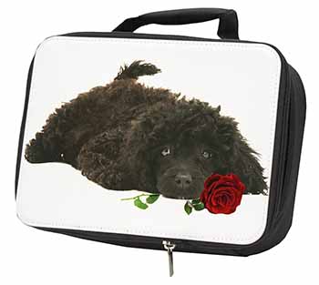 Miniature Poodle Dog with Red Rose Black Insulated School Lunch Box/Picnic Bag