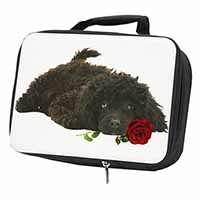 Miniature Poodle Dog with Red Rose Black Insulated School Lunch Box/Picnic Bag