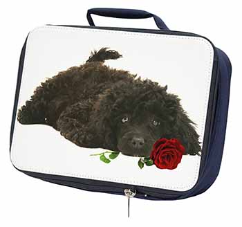 Miniature Poodle Dog with Red Rose Navy Insulated School Lunch Box/Picnic Bag