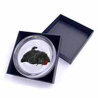 Miniature Poodle Dog with Red Rose Glass Paperweight in Gift Box