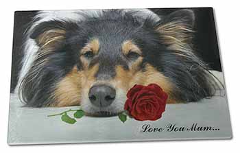 Large Glass Cutting Chopping Board Rough Collie+Rose 