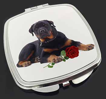 Rottweiler Dog with a Red Rose Make-Up Compact Mirror