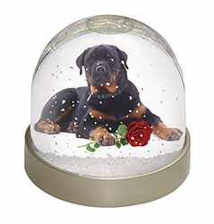 Rottweiler Dog with a Red Rose Snow Globe Photo Waterball